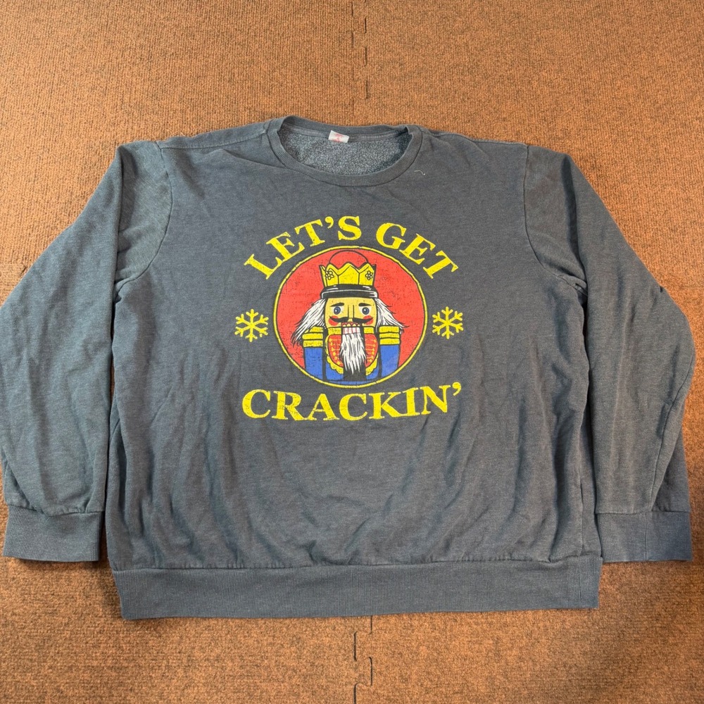 Holiday Time Mens 2XL Nutcracker Lets Get Crackin Christmas Sweatshirt Gray B+